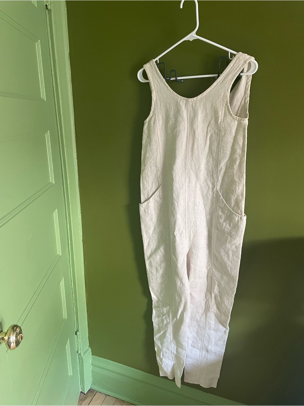 Cream 100% Linen Jumpsuit with Pockets
